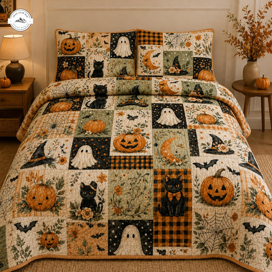 Cozy Cottagecore Halloween Quilted Bedding Set LV69