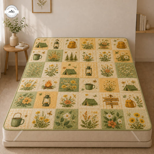 Cottagecore Camping Patchwork Quilted Mattress Cover LV71QLTMTC