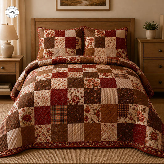 Country Style Floral & Plaid Quilted Bedding Set LV91