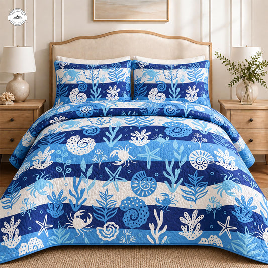 Nautical Ocean Life Quilted Bedding Set LV137