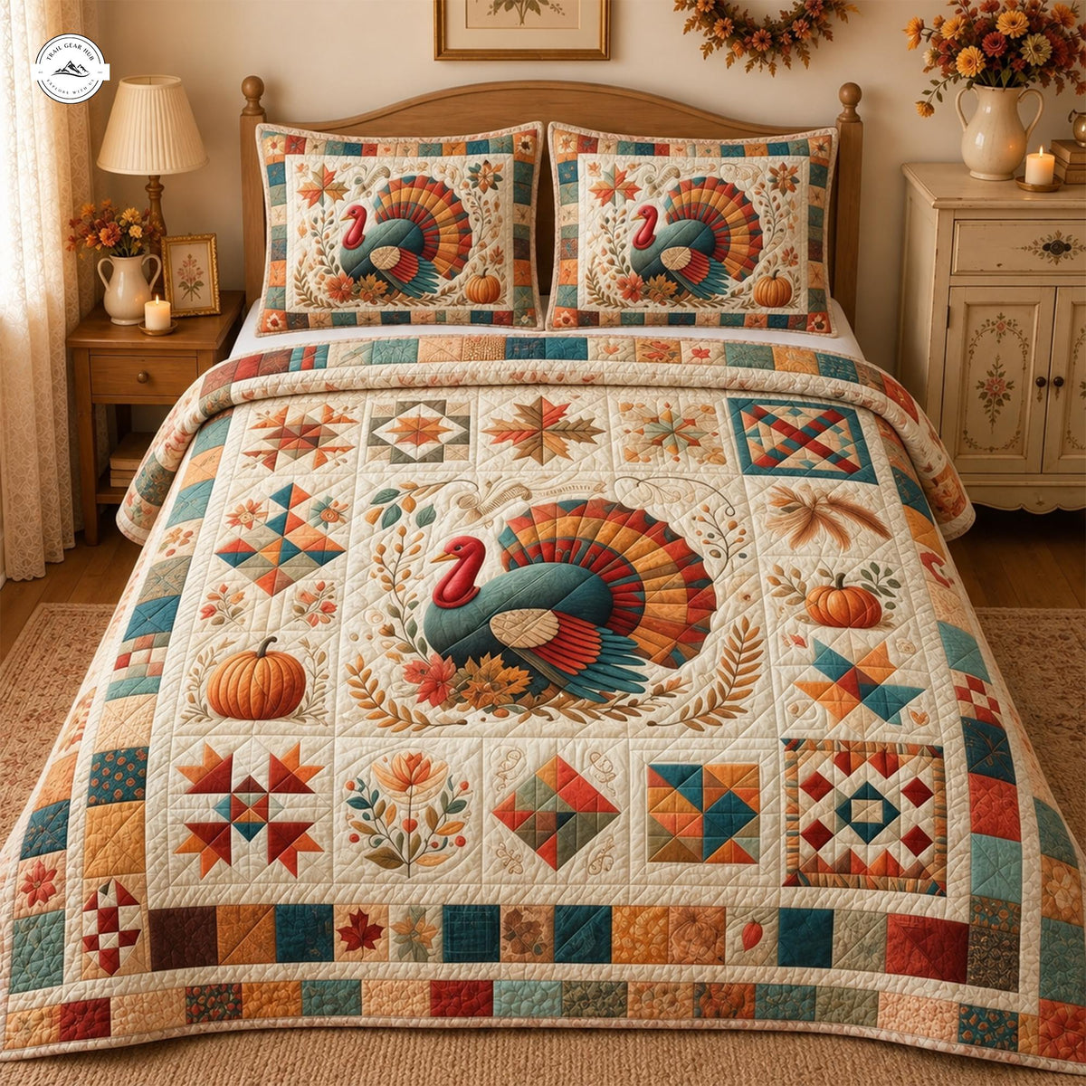 Thanksgiving Turkey Patchwork Quilted Bedding Set LV140
