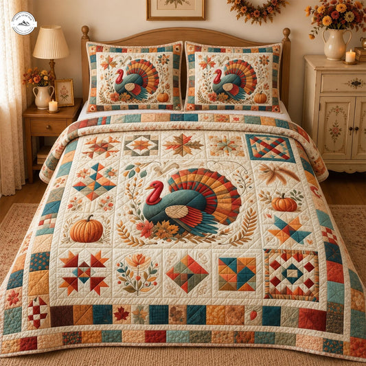 Thanksgiving Turkey Patchwork Quilted Bedding Set LV140