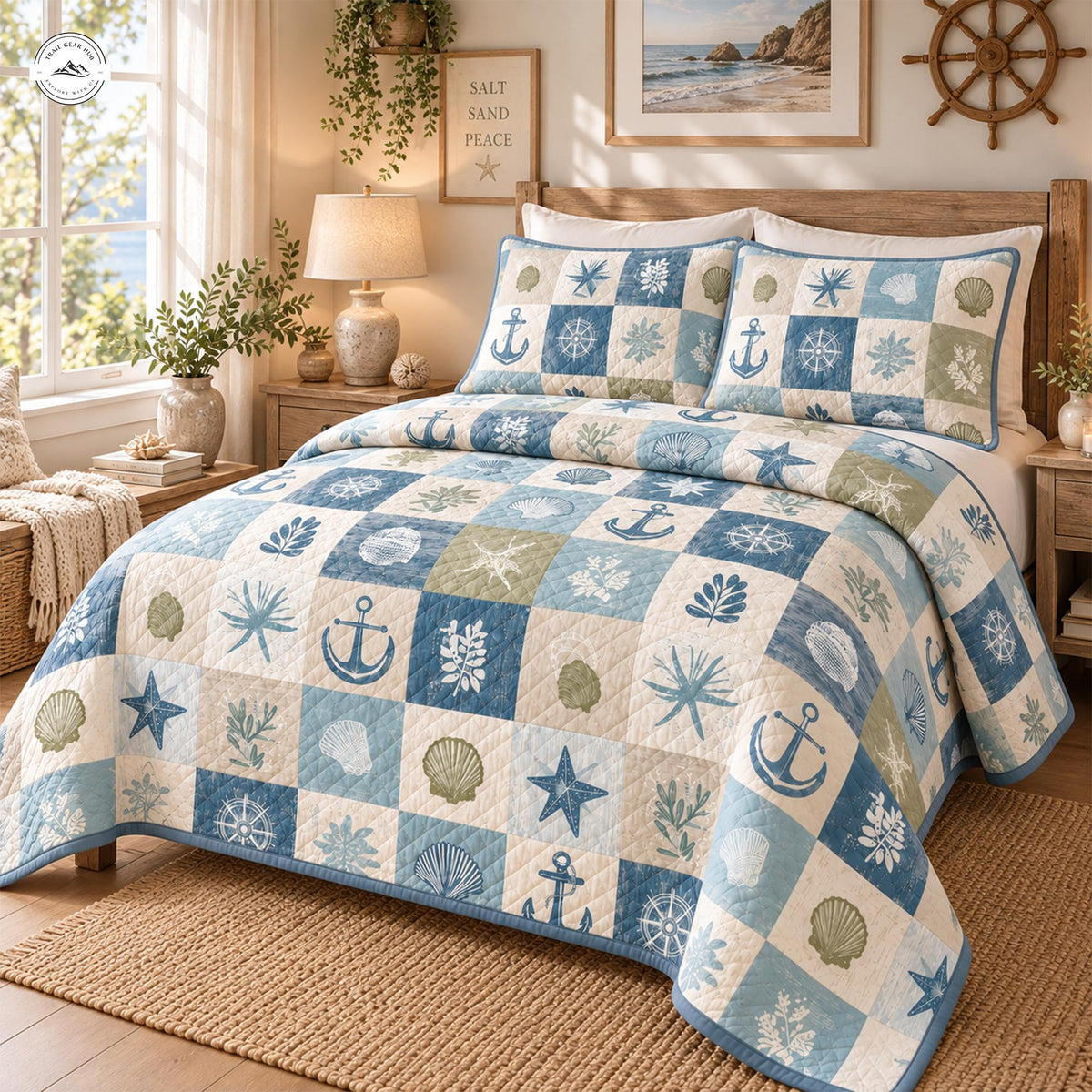 Nautical Coastal Patchwork Quilted Bedding Set LV145