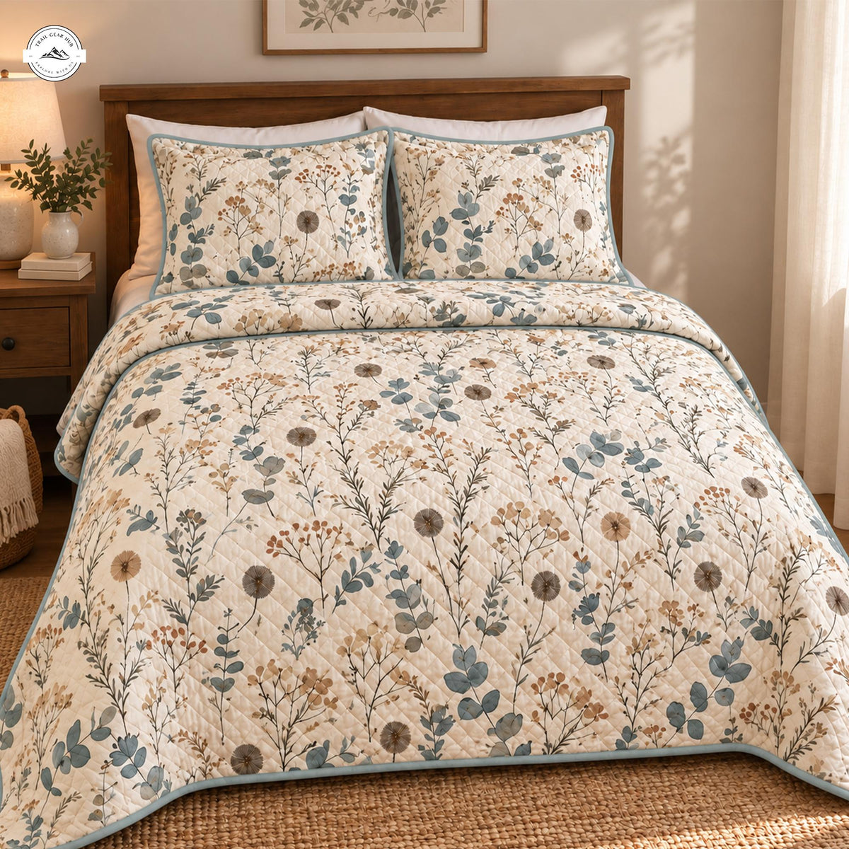 Earthy Wildflower Quilted Bedding Set LV147