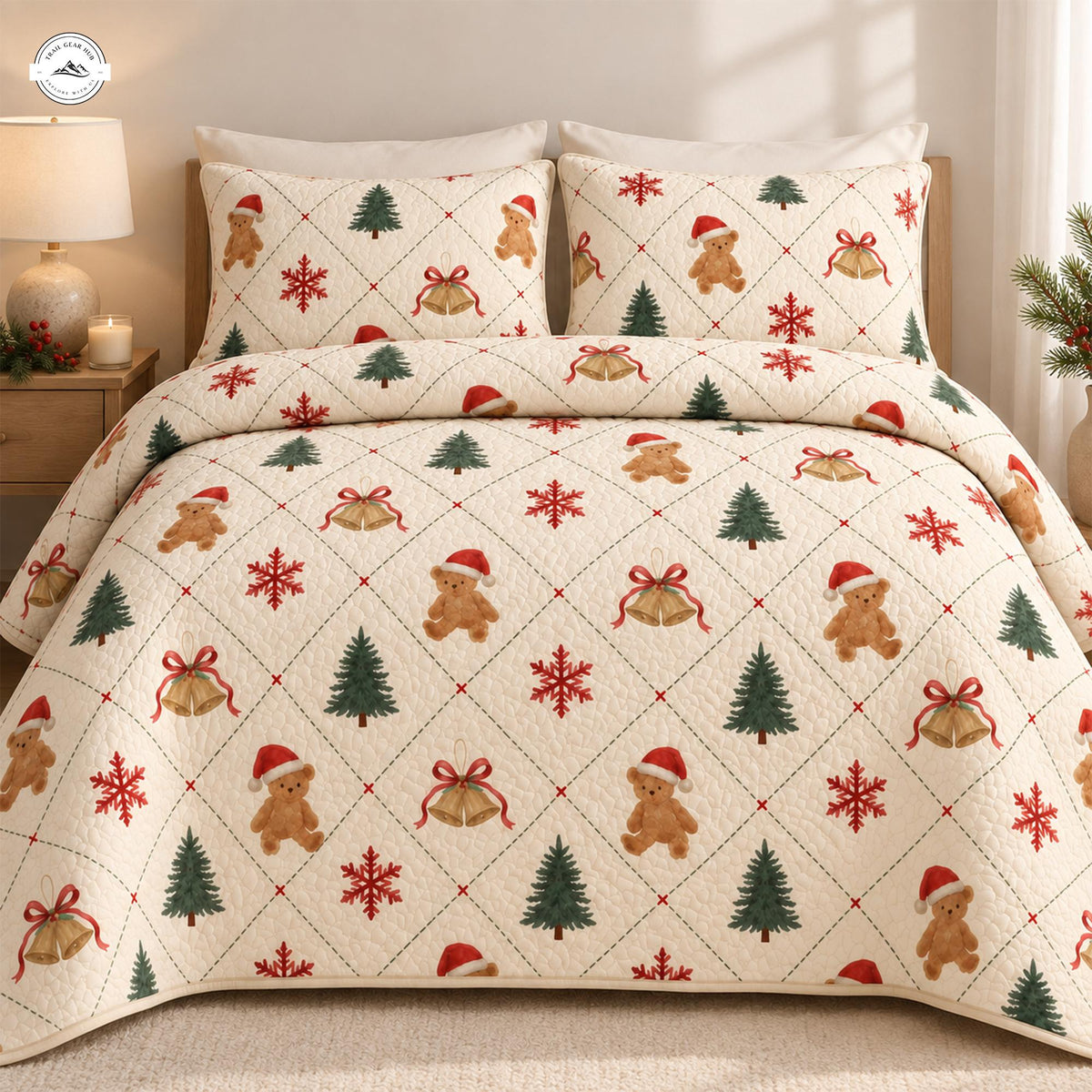 Christmas Teddy Bear Quilted Bedding Set LV151