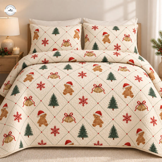 Christmas Teddy Bear Quilted Bedding Set LV151