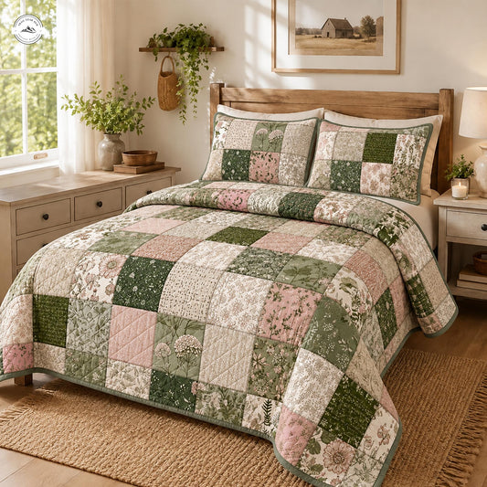 Vintage Floral Patchwork Quilted Bedding Set LV162