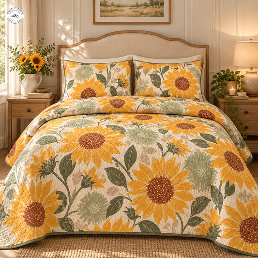 Rustic Botanical Floral Quilted Bedding Set LV163
