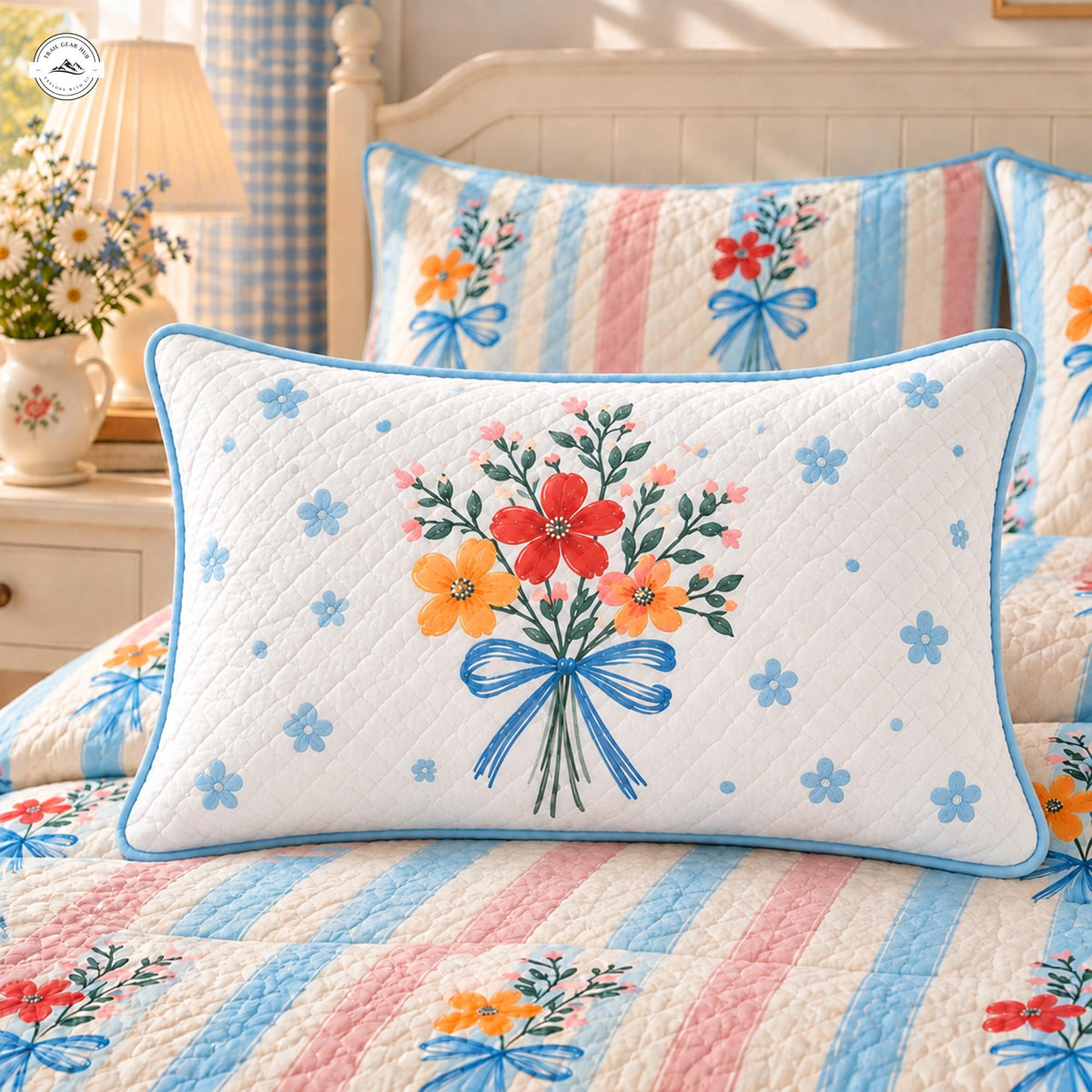 Cozy Floral Stripe Quilted Pillow Cover LV210QLTPLC