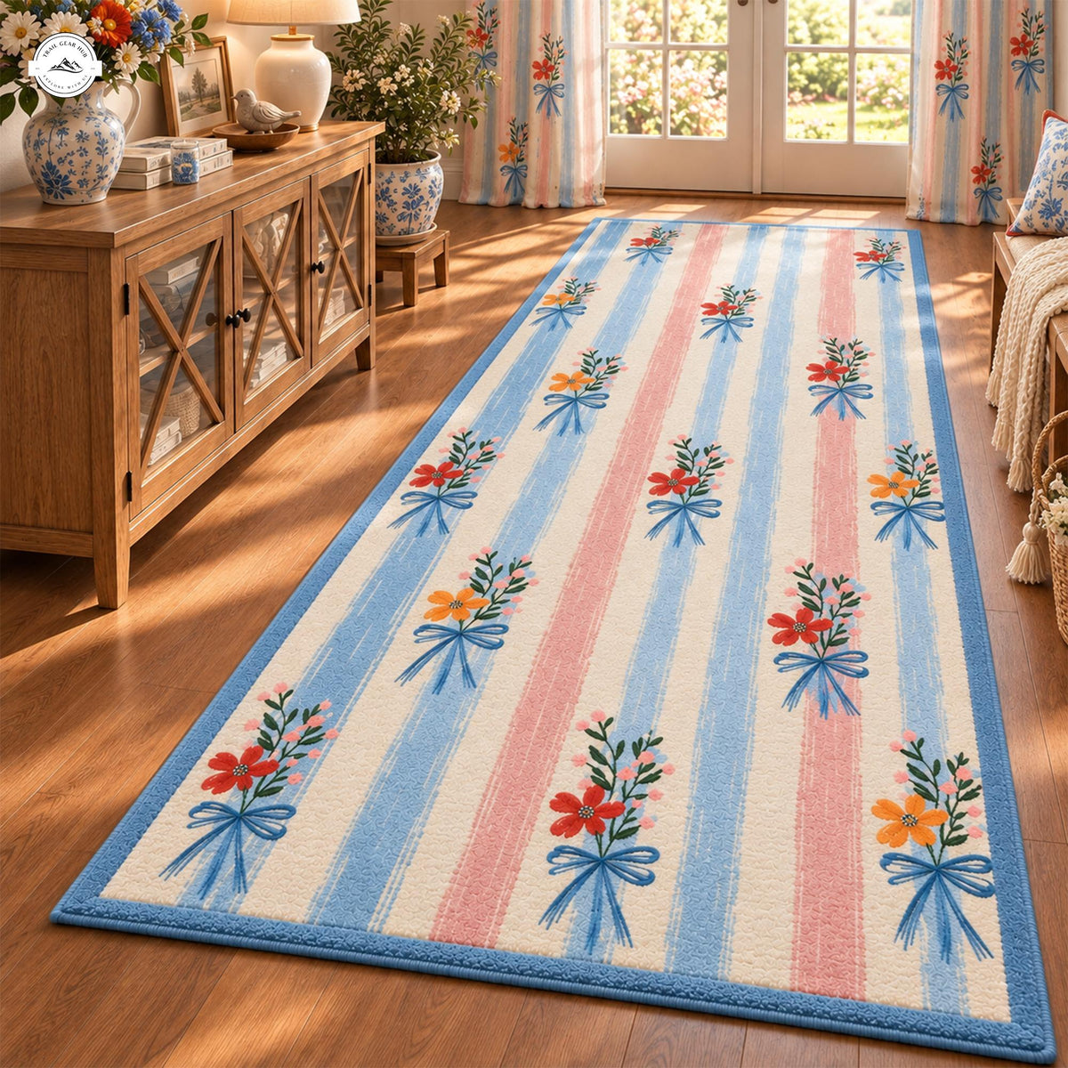 Cozy Floral Stripe Plush Runner Rug LV210RUGHN117