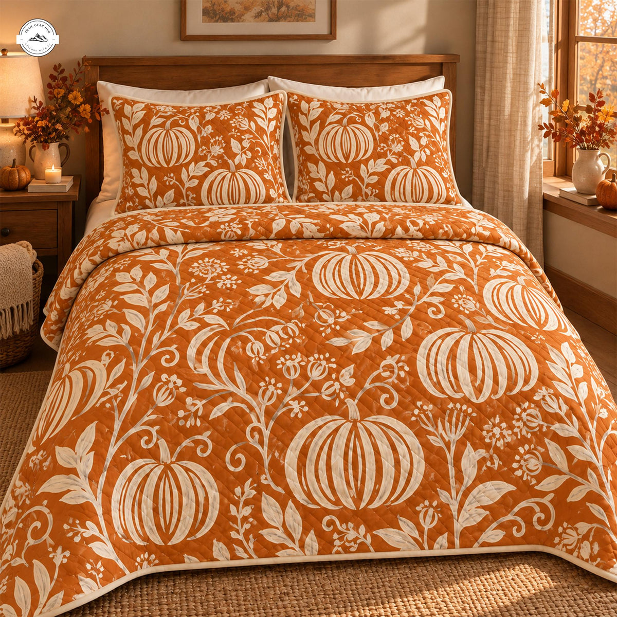 Cozy Autumn Pumpkin Quilted Bedding Set LV211