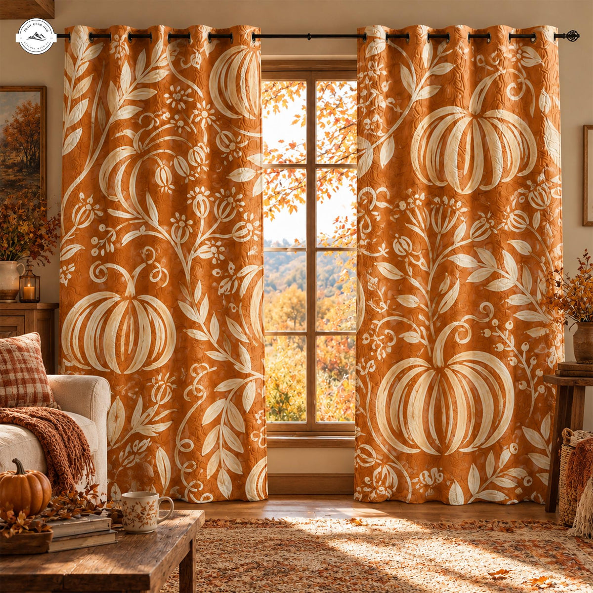 Cozy Autumn Pumpkin Quilted Curtains LV0211QLTCT