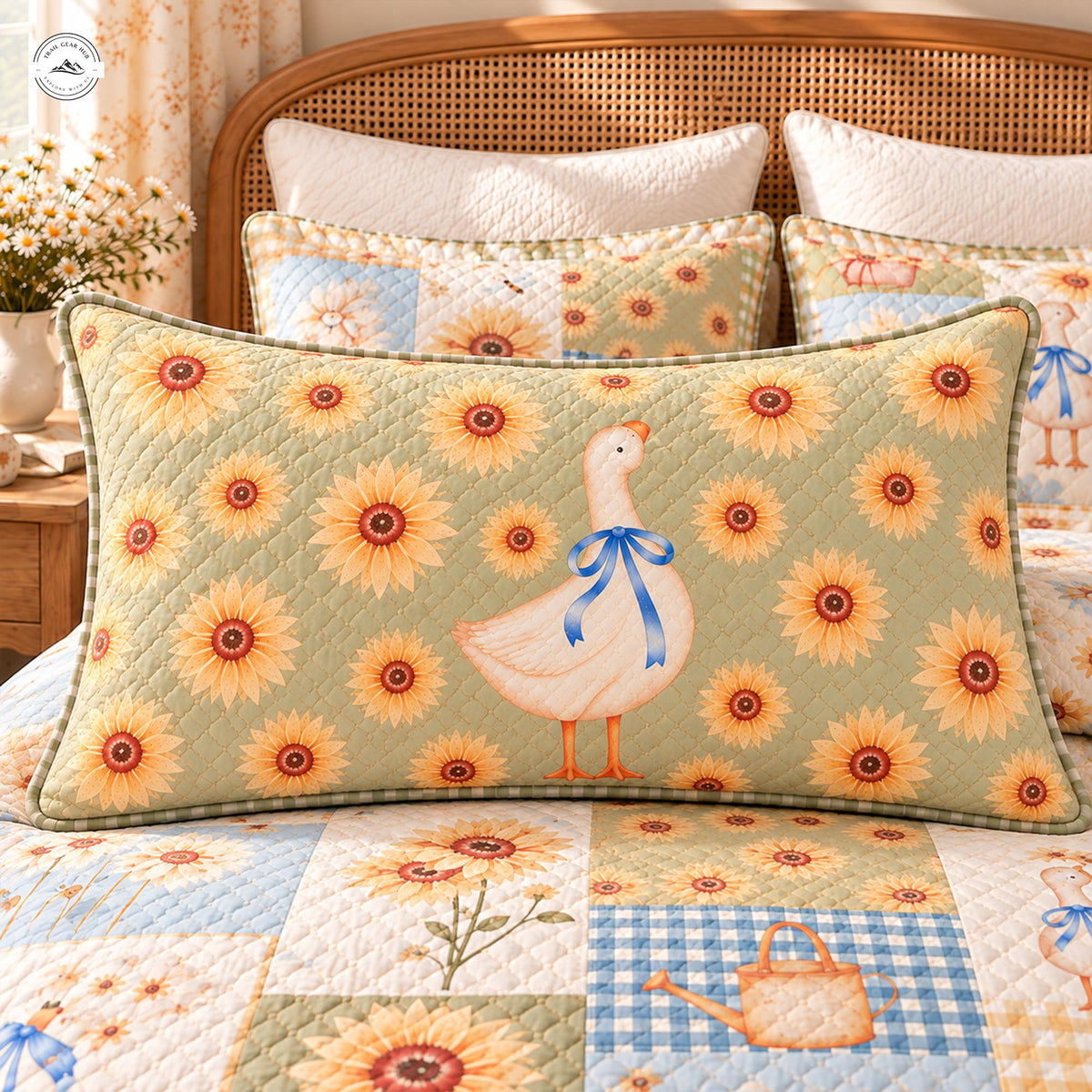 Cozy Farmhouse Sunflower and Duck Quilted Pillow Cover LV212QLTPLC