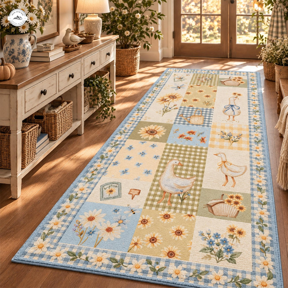 Cozy Farmhouse Sunflower and Duck Plush Runner Rug LV212RUGHN117