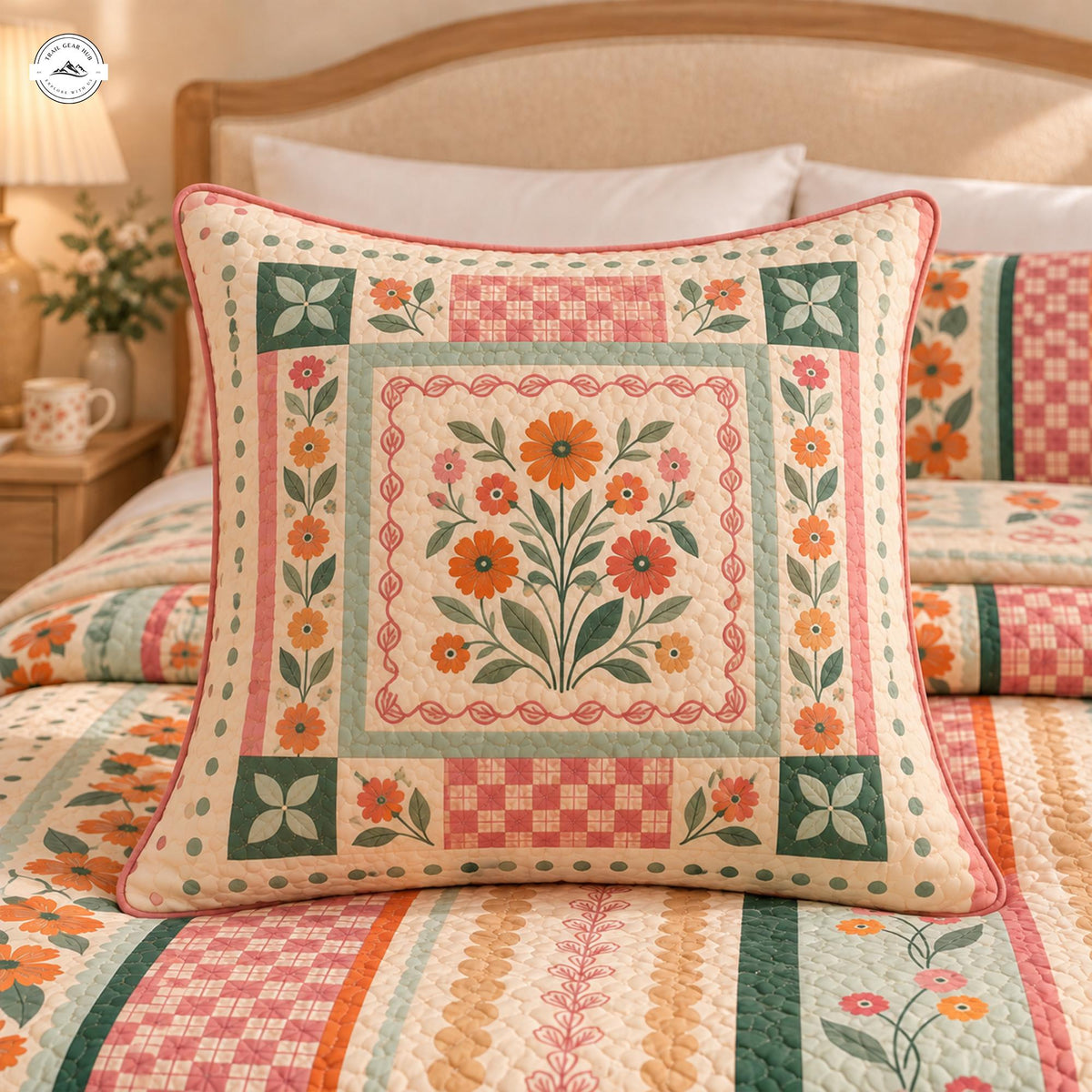 Retro Botanical & Geometric Print Quilted Pillow Cover LV223QLTPLC