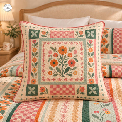 Retro Botanical & Geometric Print Quilted Pillow Cover LV223QLTPLC