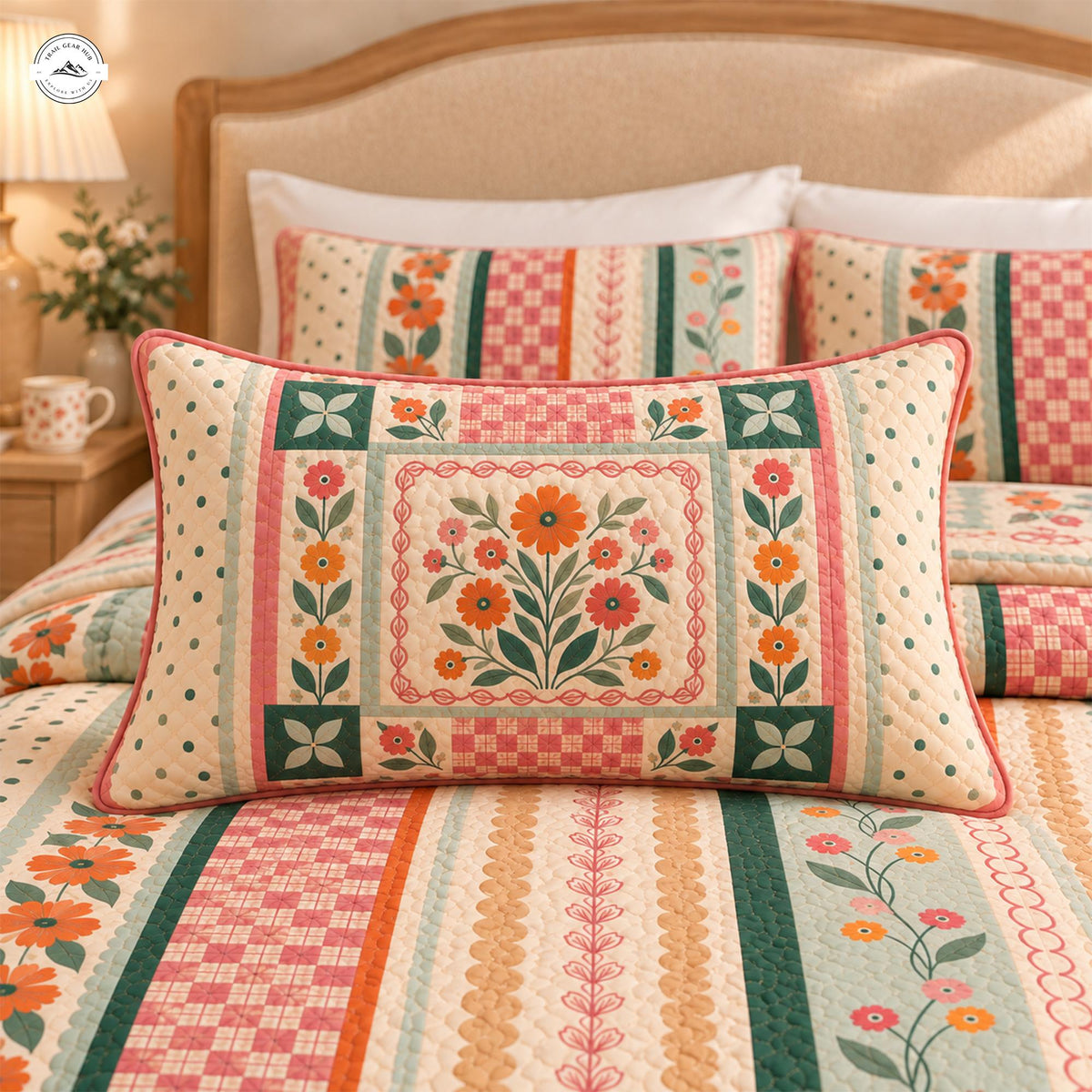 Retro Botanical & Geometric Print Quilted Pillow Cover LV223QLTPLC