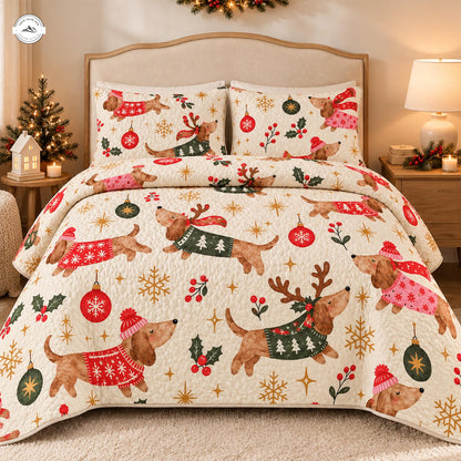 Festive Dachshund Christmas Quilted Bedding Set LV224