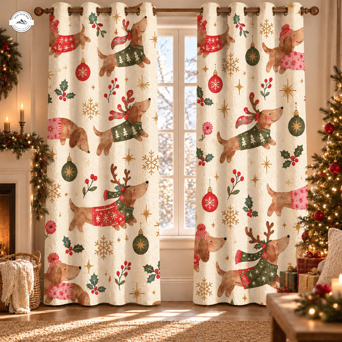 Festive Dachshund Christmas Quilted Curtains LV224QLTCT