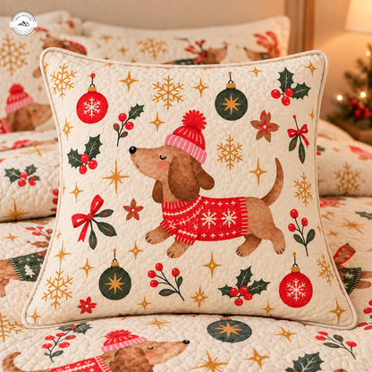 Festive Dachshund Christmas Quilted Pillow Cover LV224QLTPLC