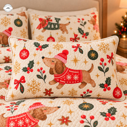 Festive Dachshund Christmas Quilted Pillow Cover LV224QLTPLC