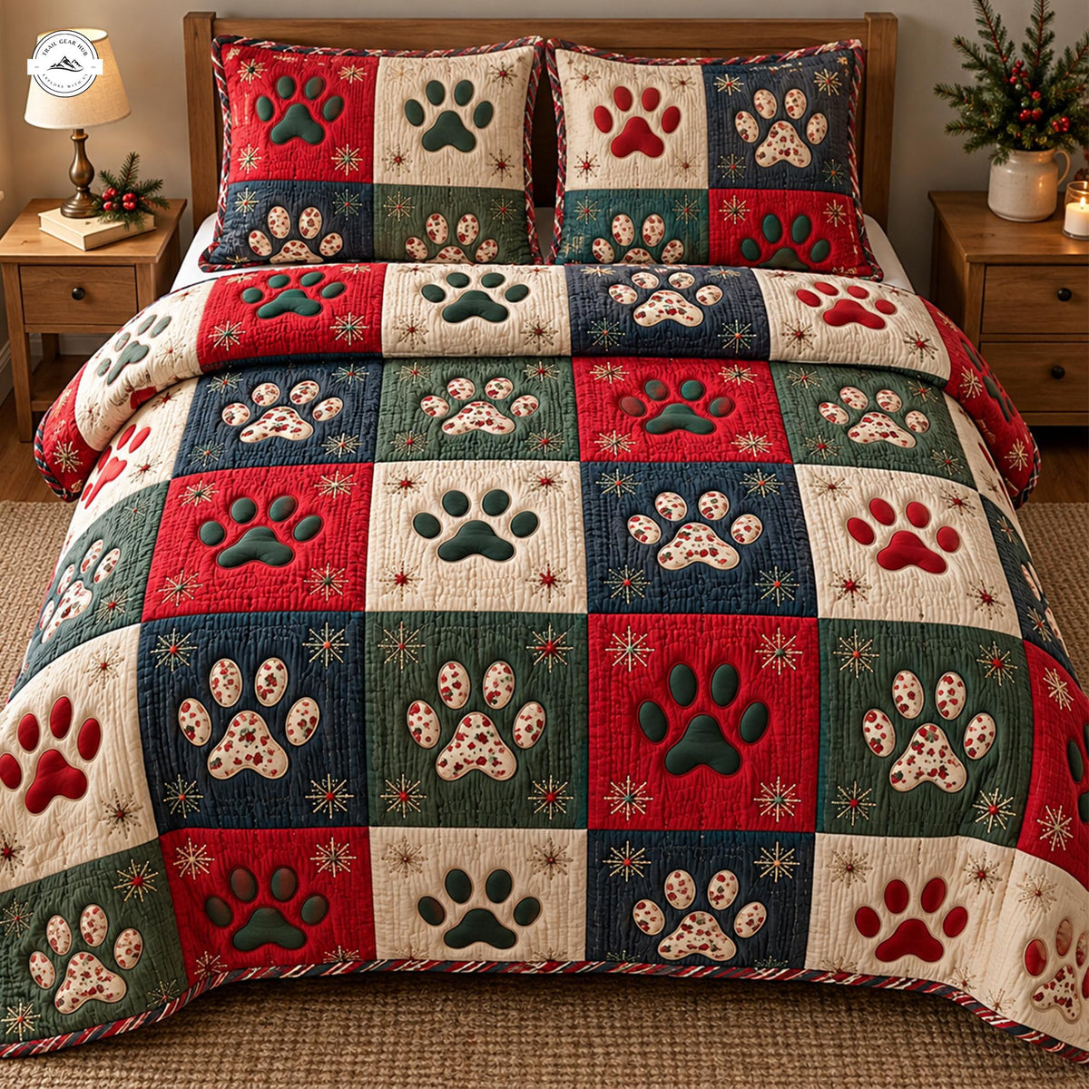 Cozy Holiday Paws Patchwork Quilted Bedding Set LV238