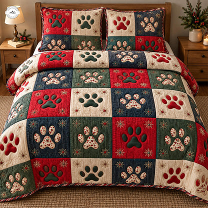 Cozy Holiday Paws Patchwork Quilted Bedding Set LV238