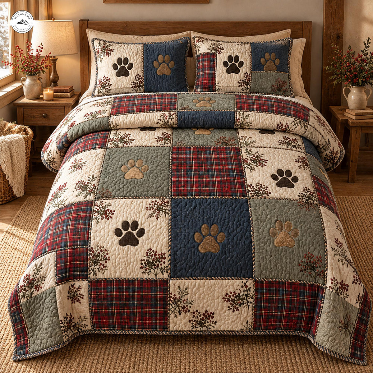 Cabin Woods Paw Quilted Bedding Set LV239