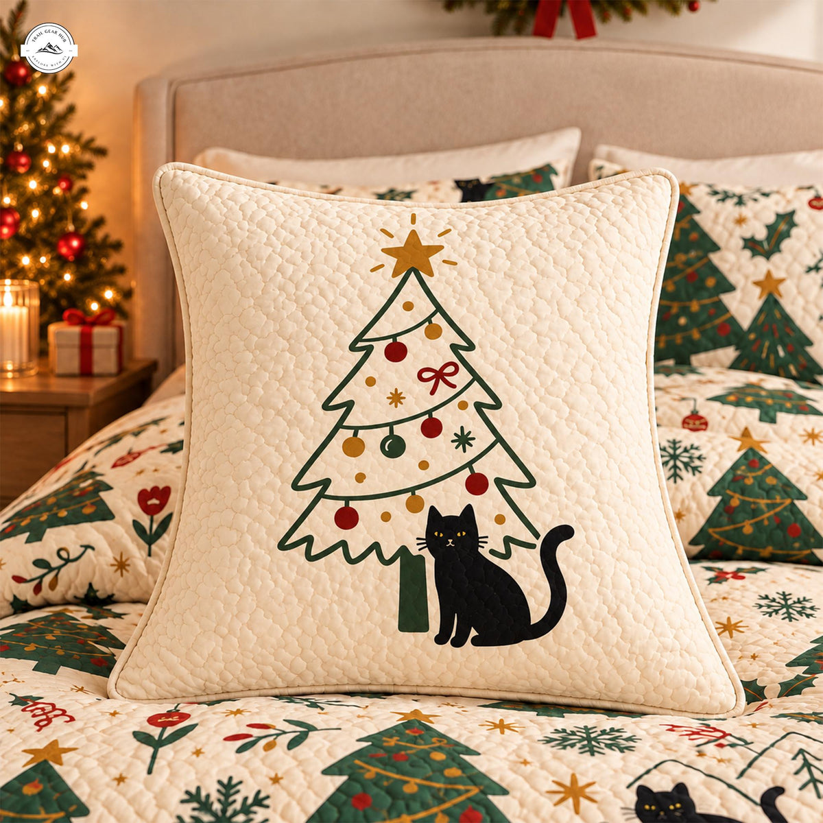 Christmas Black Cats & Winter Trees Quilted Pillow Cover LV244QLTPLC
