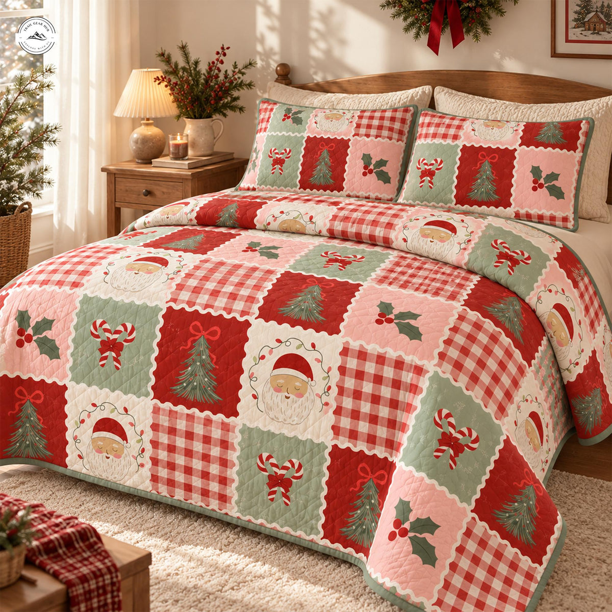 Charming Farmhouse Christmas Patchwork Quilted Bedding Set LV245