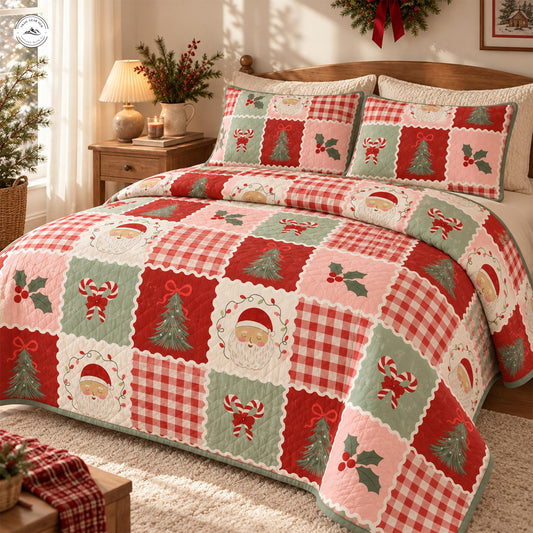 Charming Farmhouse Christmas Patchwork Quilted Bedding Set LV245