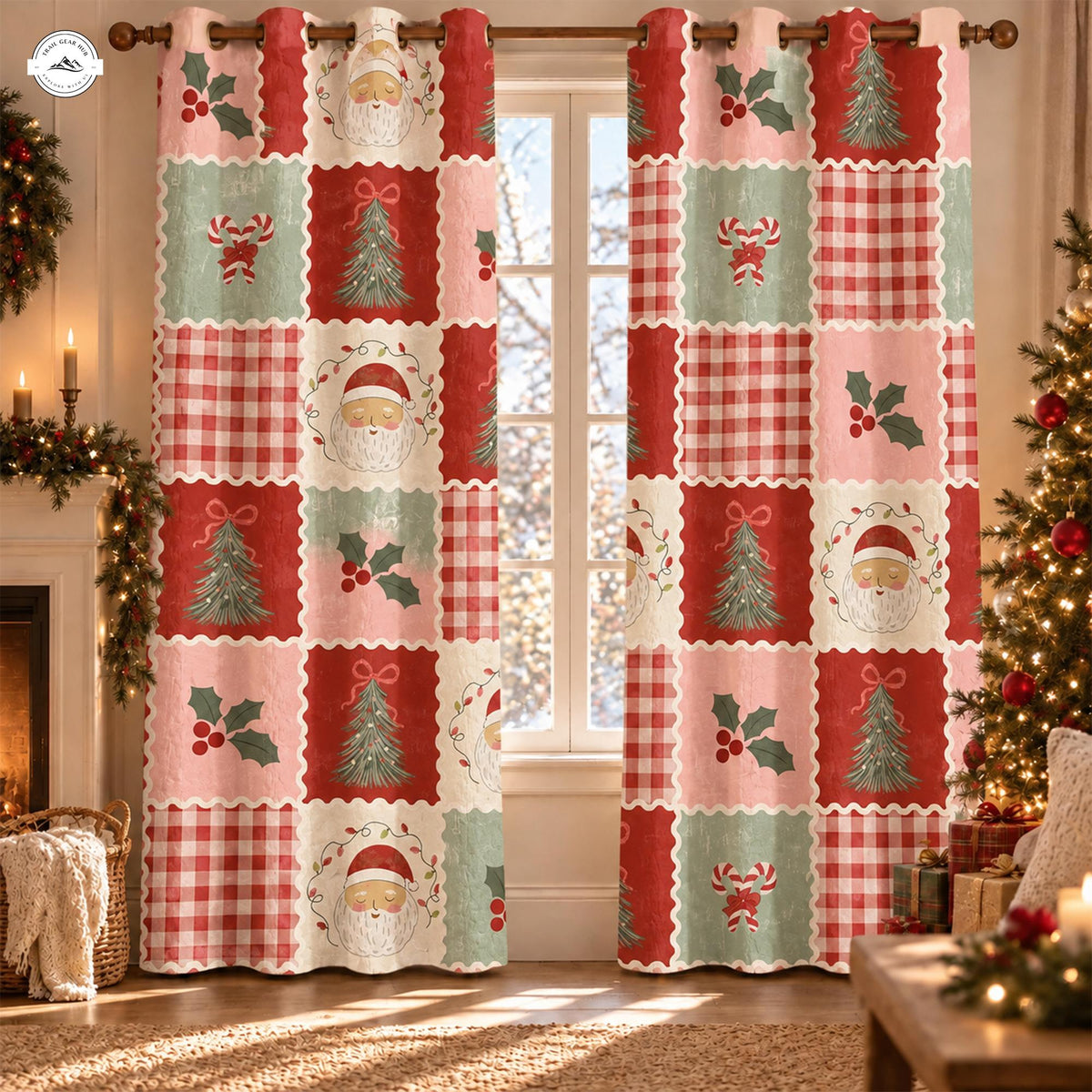 Charming Farmhouse Christmas Patchwork Quilted Curtains LV245QLTCT