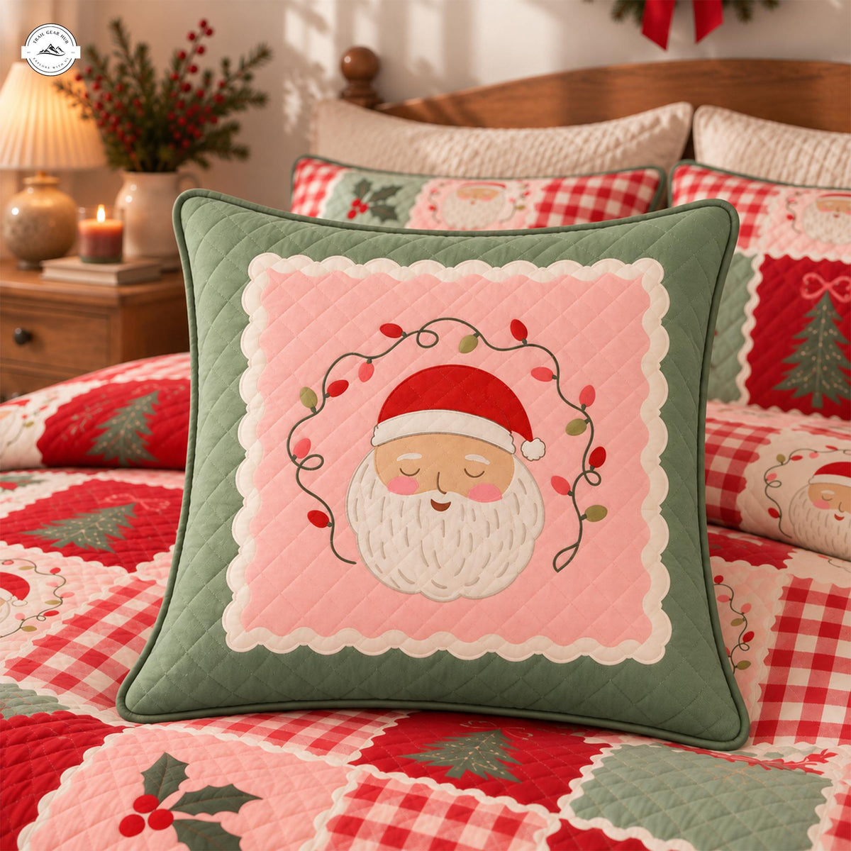 Charming Farmhouse Christmas Patchwork Quilted Pillow Cover LV245QLTPLC