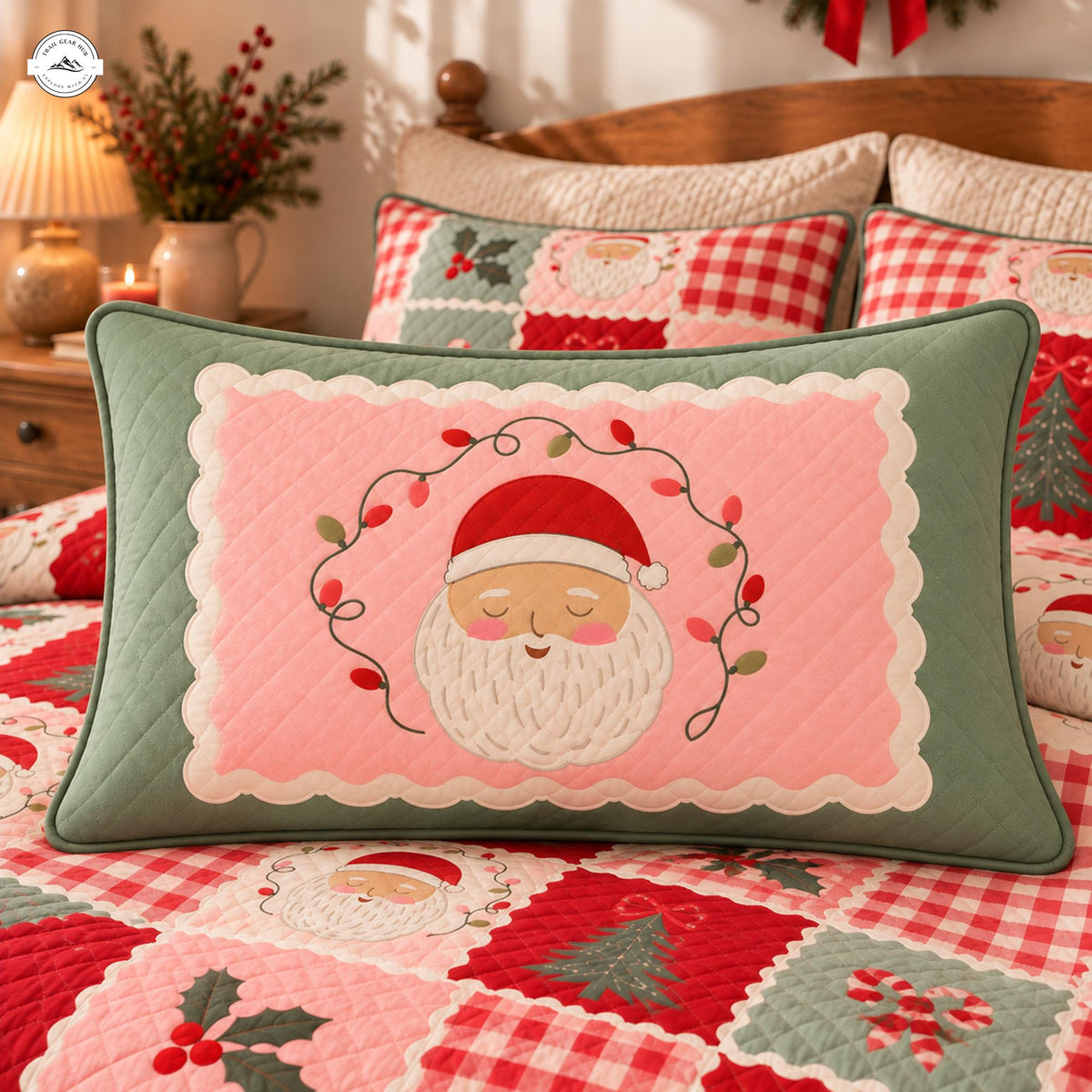 Charming Farmhouse Christmas Patchwork Quilted Pillow Cover LV245QLTPLC