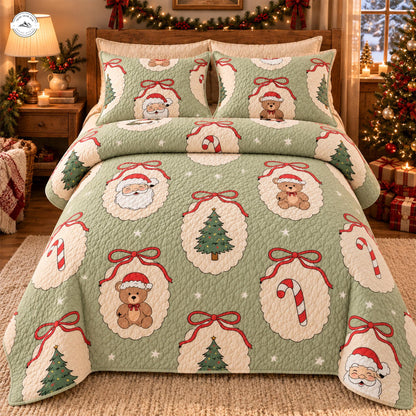 Cozy Sage Green Christmas Quilted Bedding Set LV246