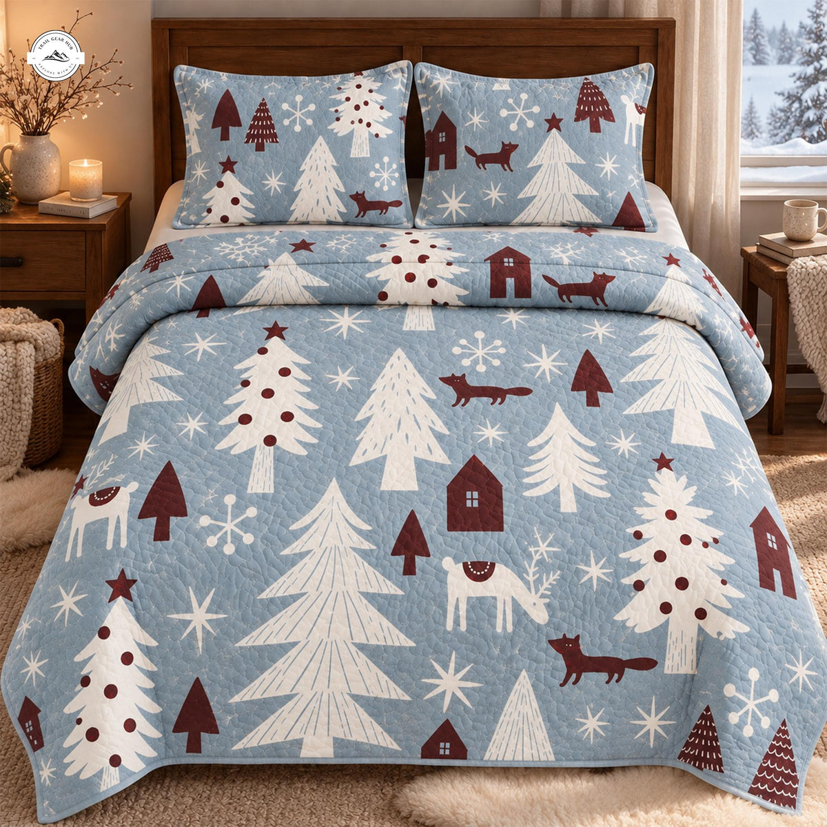 Cozy Winter Woodland Christmas Quilted Bedding Set LV254
