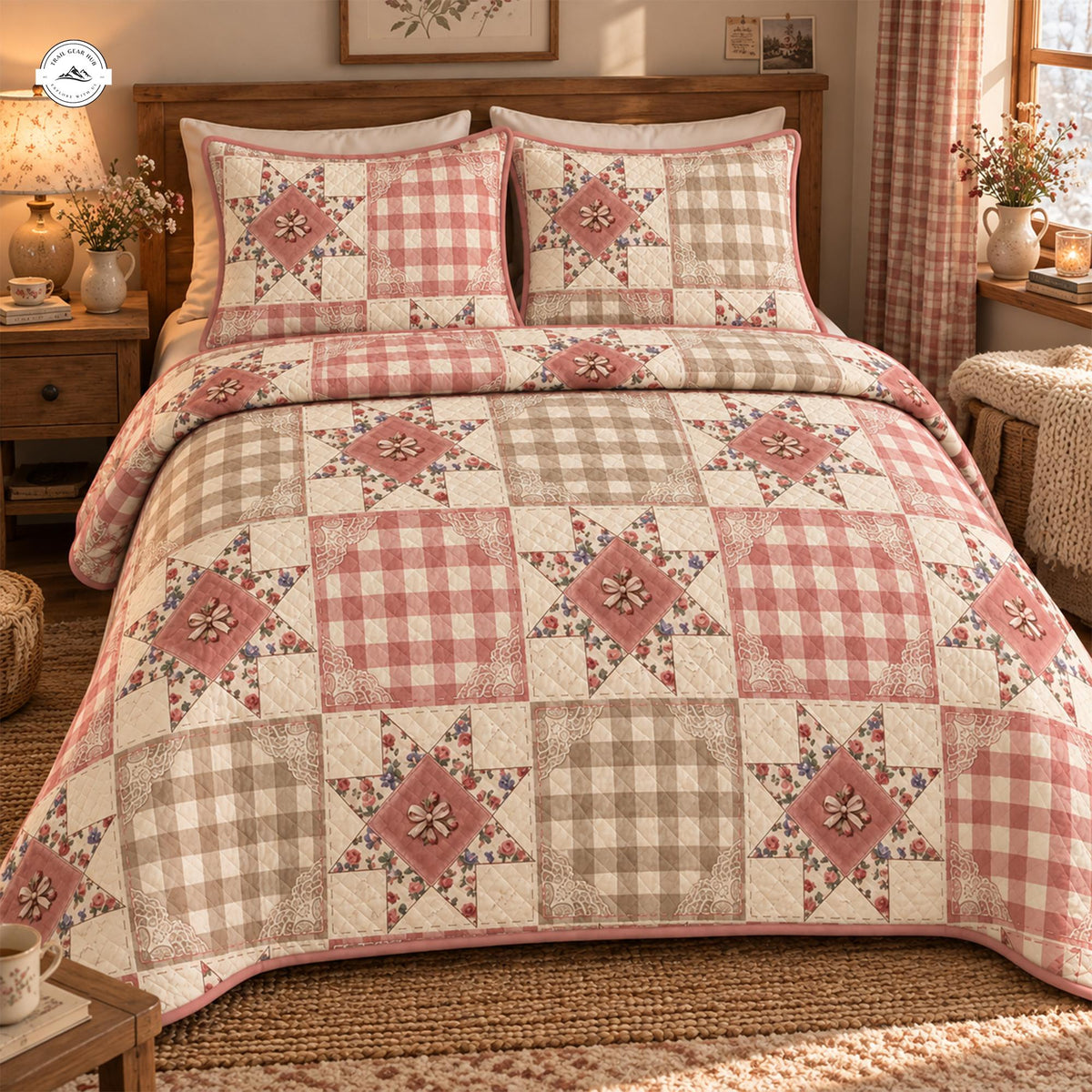 Charming Farmhouse Patchwork Quilted Bedding Set LV255