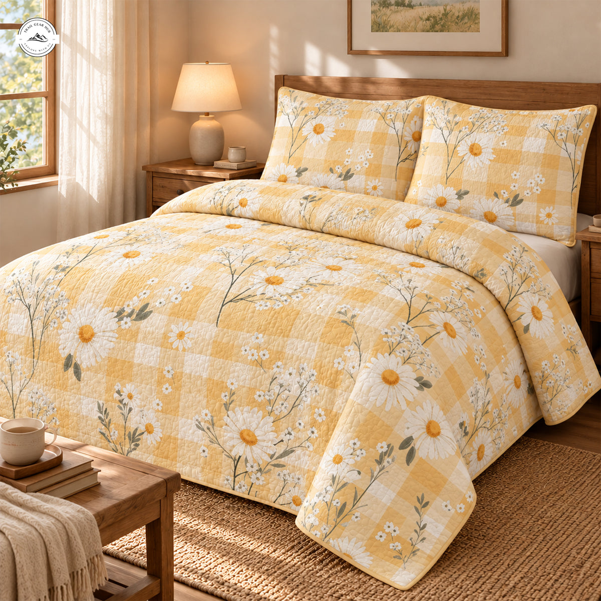 Yellow Daisy Quilted Bedding Set LV262