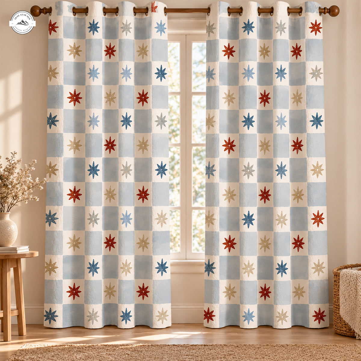 Vintage Star Pattern Quilted Curtains LV263QLTCT