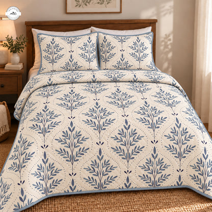 Farmhouse Blue & White Tree Quilted Bedding Set LV264