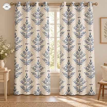 Farmhouse Blue & White Tree Quilted Curtains LV264QLTCT