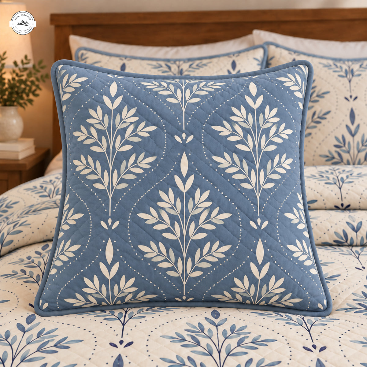 Farmhouse Blue & White Tree Quilted Pillow Cover LV264QLTPLC