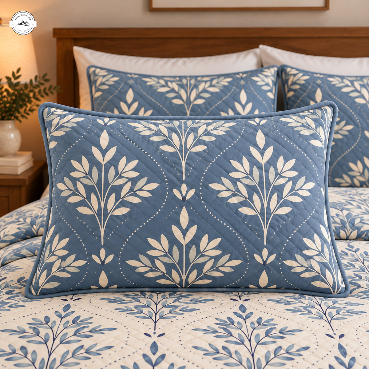 Farmhouse Blue & White Tree Quilted Pillow Cover LV264QLTPLC