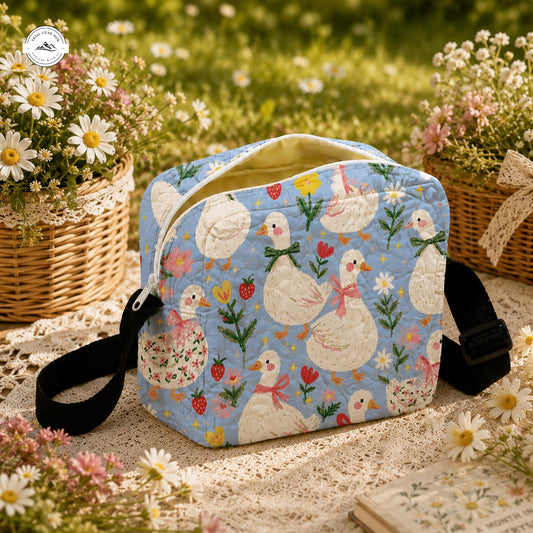 Vintage Goose Pattern Quilted Crossbody Bag LV05