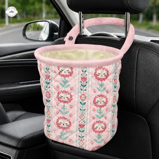 Cute Floral Cat Quilted Car Trash Bin LV06