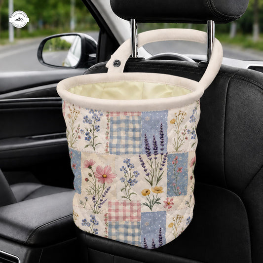 Vintage Cottagecore Quilted Car Trash Bin LV07