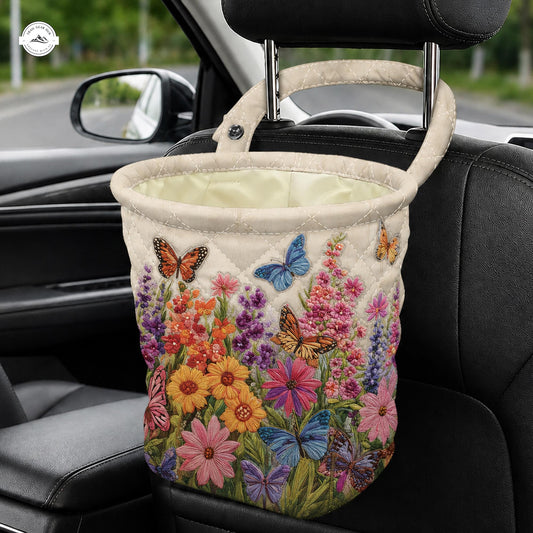 Floral Butterfly Quilted Car Trash Bin LV08