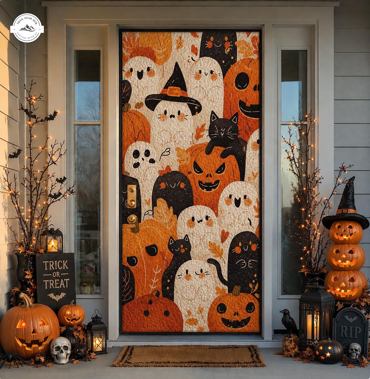 Cute Ghost & Pumpkin Quilted Door Cover LV04