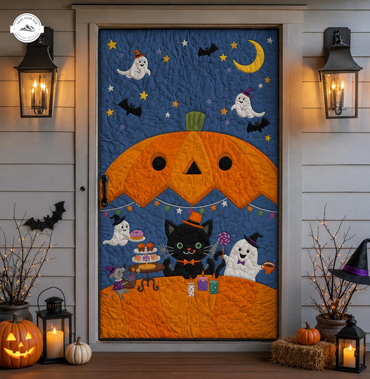 Pumpkin & Black Cat Quilted Door Cover LV06