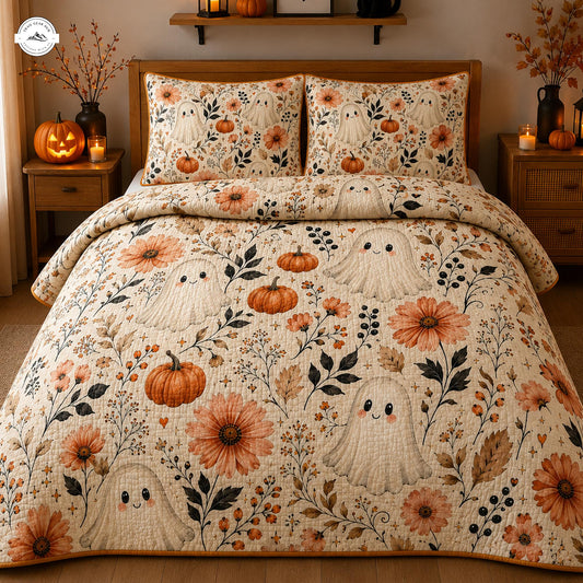 Spooky Chic Halloween Ghost Quilted Duvet Cover Set LV07